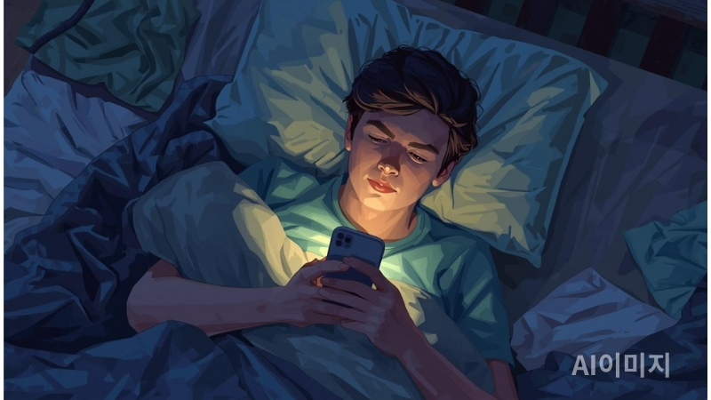 아침에 침대에 누워 쇼츠보는 사람